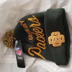 Youth NFL Green Green Bay Packers Retro Script Cuffed Knit Hat Beanie Pom Pom